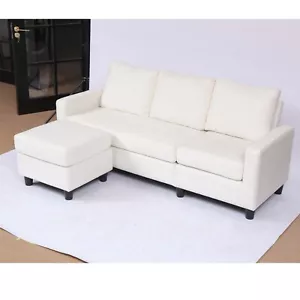 78'' L-Shaped Sofa Sectional Couch 3 Seat Linen Convertible with Chaise Beige - Picture 1 of 9