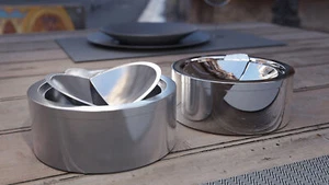 Cenicero de mesa cenicero de tormenta metal plata con tapa cenicero de viento - Imagen 1 de 6