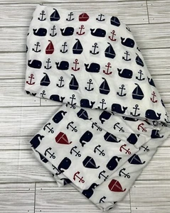 POTTERY BARN KIDS Fitted Crib Sheet Cotton Whale Nautical Print Red White Blue - Picture 1 of 3