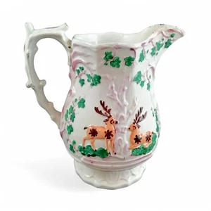 Antik Sunderland Rosa Schimmer Krug,Jagd Szene Hounds & Stag " Epsom Tasse " - Bild 1 von 12