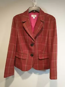 Talbots Womens Blazer Size 12 Wool Plaid 2 Buttons Red Brick Colo EUC - Picture 1 of 12