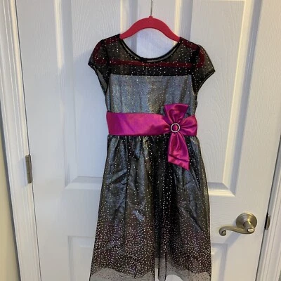 Silver Pink and Black Sparkle Girls Holiday Dress size 6 New Jona Michelle - Image 1 of 4
