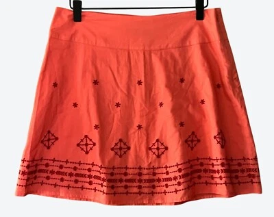 Falda Prana Para Mujer Talla 4 Savvy Rojo Salmón Geométrica Bordada Cintura 30" Nueva Con Etiquetas Foto 1 de 4