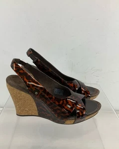 UGG Australia Brown Patent Leather Slingback Cork Wedge Sandals 7 - Picture 1 of 7