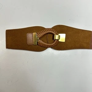 Cintura donna senza marchio larga elastica in pelle elasticizzata cinch marrone gancio taglia M/L - Foto 1 di 10