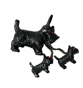 Vintage Kunststoff Zelluloid Scottie Hund mit Welpen an Kette Figuren Charm Japan süß - Bild 1 von 5