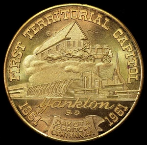 1961 Yankton, South Dakota Capitol Territory Centennial Token Medal Brass 34mm - Picture 1 of 2
