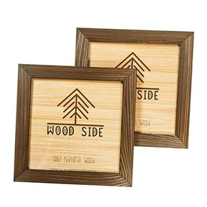 Rustic Wooden Square Picture Frames 4x4 - Set of 2-100% Natural Brown Wenge - Picture 1 of 7