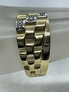ELEGANT Solid 14K Yellow Gold White CZ Ladies Wedding Band Ring 3.6gr. Size 7 - Picture 1 of 23