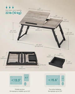Tiltable Bed Laptop Desk with Drawer – Foldable, 6 Angle, 15.6" Laptop Fit - Picture 1 of 11