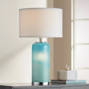 Nimbus Modern Accent Table Lamp 22" High Blue Art Glass LED Nightlight Bedroom - Picture 1 of 8
