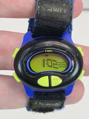 Vtg TIMEX Digital Y2K Mystery Answer Watch Rare Blue Black Nylon READ - Image 1 of 4