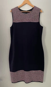 St. John Pencil Dress Wool Blend Size 16 Designer Red And Blue Knit - Picture 1 of 6
