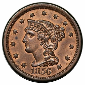 1856 Braided Hair Large Cent, Slanted 5, N-17 - Picture 1 of 3