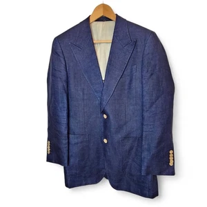 Suitsupply Giacca Blazer Uomo Blu Scuro Lino Angelico Peak Bavero Avana Tg 38 - Foto 1 di 20