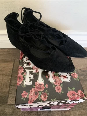 Jeffery Campbell Black Lace Up Suede Atsuko Flats Size 8 Ballet NWB - Image 1 of 4