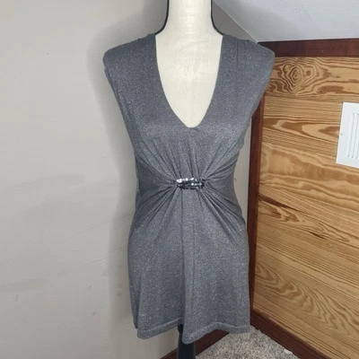 Blusa Top Pequeña Otoño Cachemira Gris Cachemira Mezcla Seda Sin Mangas Lentejuelas Foto 1 de 4