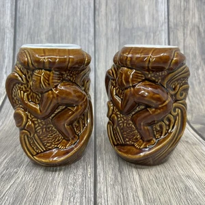 2er Set Daga Vintage Hawaii Tiki Surfer Becher Hawaii Keramik Braun Glasur Tasse 5" - Bild 1 von 14