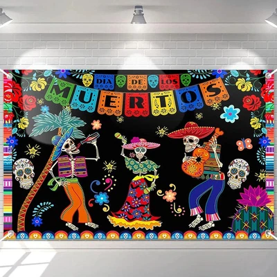 Telón de fondo del Día de Muertos, 70,8 X 43,3 pulgadas Día Mexicano DE Los Muertos Fiesta Banne Foto 1 de 4
