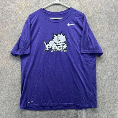 TCU Horned Frogs Shirt Mens XXL Purple Crewneck Swoosh Logo The Nike Tee Dri Fit - Image 1 of 4