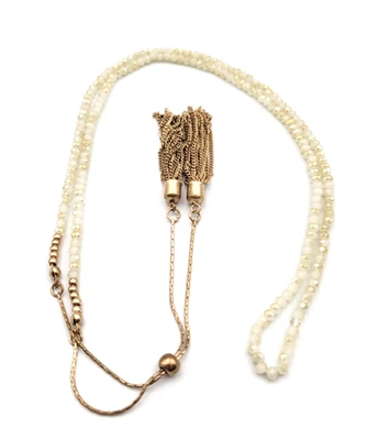 Collar Lariat & Tassels Tono Oro Cadena y Cuentas Marfil y Oro 30" Foto 1 de 4