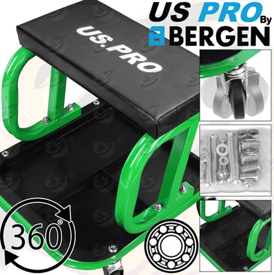 US PRO Mechanics Roller Seat Padded Creeper Rolling Stool Part Tray Tool Storage - Image 1 of 4