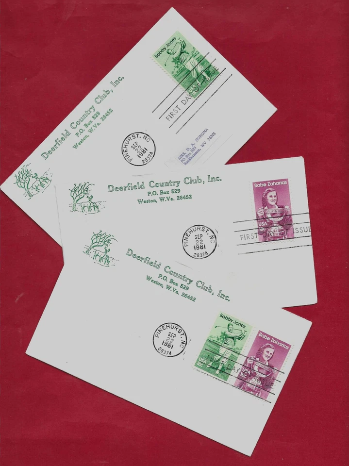 3 Weston, WV, DEERFIELD COUNTRY CLUB corners on 1981 GOLF stamp FIRST DAY, FDC - Image 1 of 1