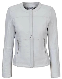 Ladies Real Leather Jacket White 100% Lambskin Classic Fashion Designer 5328 - Picture 1 of 9