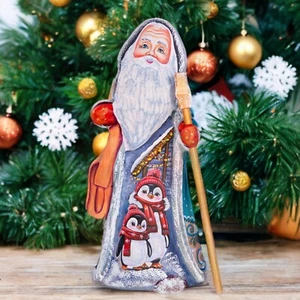 Statuina Babbo Natale in legno intagliato 9", dipinta a mano decorazione casa natalizia interno - Foto 1 di 15