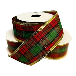 3 x TARTAN CHRISTMAS RIBBON WIRED EDGE 2.7m each present birthday gift craft - Picture 1 of 2