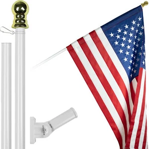 COMBO: 6ft Spinning Flag Pole & 3x5ft American Flag 210D Embroidered Pole Sleeve - Picture 1 of 9