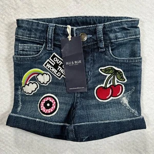 Blu & Blue Baby Blue Jean Shorts 6-12 Month Denim Patch Cuffed New - Picture 1 of 8