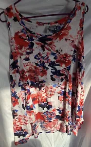 Kenar Damen-Tanktop rot weiß und blau Blumenmuster Größe 1X Shirt Oberteil Seitenschlitze - Bild 1 von 5