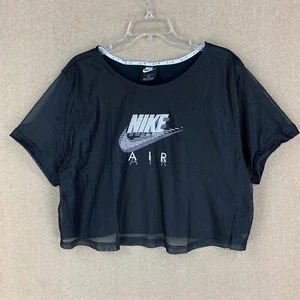 NEU! Nike Mesh Top 1X Damen Übergröße Crop Top Kurzarm Schwarz Air - Bild 1 von 13