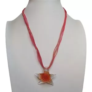 Glas Seestern Seestern Anhänger Halskette mit rosa rotem Band Kordel verstellbar Kette - Bild 1 von 8