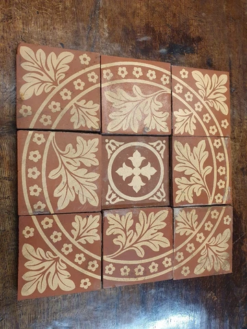 Antique Minton & Co Encaustic Floor Tile C1860 Set of 9 tiles original Cover