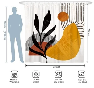 Abstract Mid Century Shower Curtain 72Wx72H Inch Modern Yellow, Fern, Art. Nwt - Picture 1 of 3