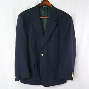 Evan Picone 46R Navy Blue Gold Button Wool Mens Blazer Sport Coat Suit Jacket - Picture 1 of 9