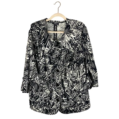 Chaqueta Blazer Elementz Talla 2X Plus Cintura Ajustada Negro Blanco Palma Manga 3/4 Foto 1 de 4