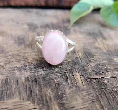 Unique Rose Quartz Gemstone Ring 925 Sterling Silver Beautiful Ring All Size MK* - Image 1 of 4