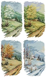 Four Seasons Country View Road Tree Hills Cottage Cross Stitch COLOR Pattern - Picture 1 of 1