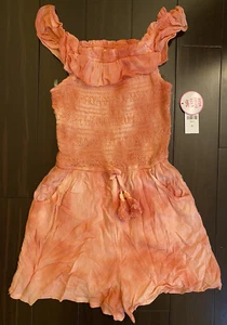 Justice Girls Coral Pink Tie Dye Romper Smocked Sleeveless Size 8 NWT - Picture 1 of 5