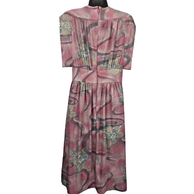 Vintage Leslie Fay Midi Dress S Short Sleeves Airbrushed Fit Flare Beach Wedding - Image 1 of 4