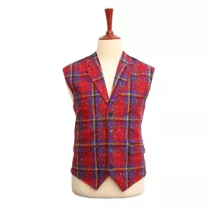 Gilet uomo tuta bavero quadri rosso viola lana formale festa matrimonio gilet XL 46 - Foto 1 di 10