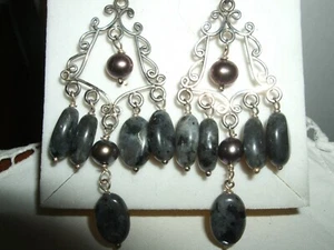 ORECCHINI EARRINGS PENDENTI LABRADORITE PIETRA DI LUNA ARGENTO 925 STERLING cm 7 - Foto 1 di 6