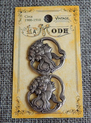 Lot of Antique Vntg Metal Buttons Art Nouveau Lady #046-S Cover