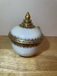 Vintage Thai Lusterware Lidded Jar Trinket Box Glazed Painted Art 3” Thailand 1 - Picture 1 of 5