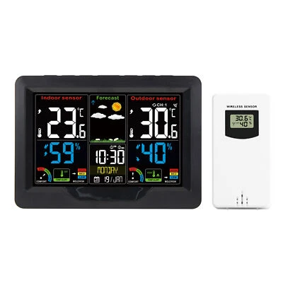 Digital LCD Weather Station Clock Indoor & Outdoor Calendar Thermometer Wireless - Image 1 of 4