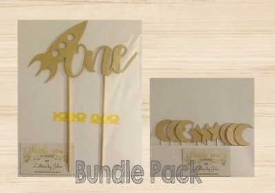 *PAQUETE* Uno con un cohete + adornos para cupcakes Moon and Star para baby shower Foto 1 de 4