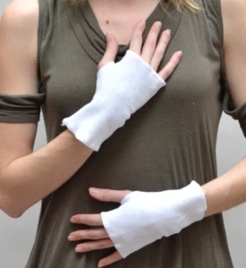 Guantes de algodón sin dedos con orificios para el pulgar blancos recortados para fumar mensajes de texto invierno - Imagen 1 de 1